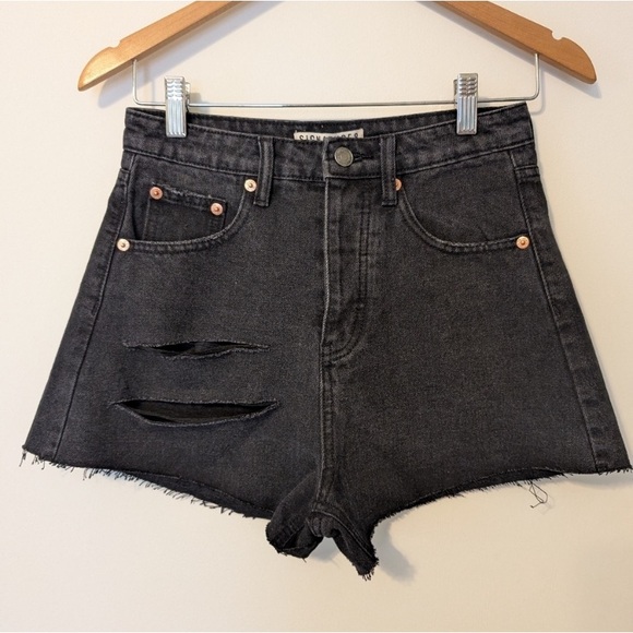 Pants - Black Distressed Denim Shorts